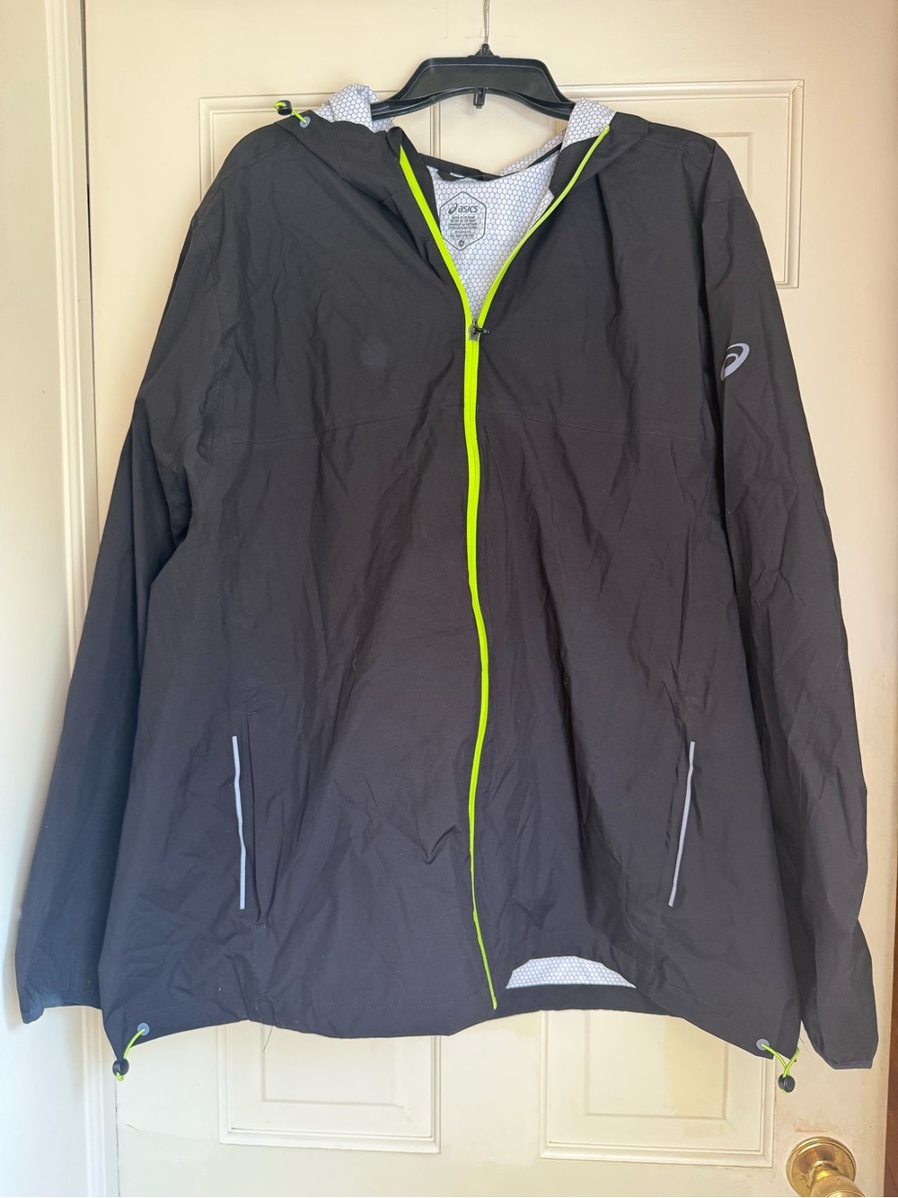 ASICS Black Hooded Windbreaker with Neon Green Zipper